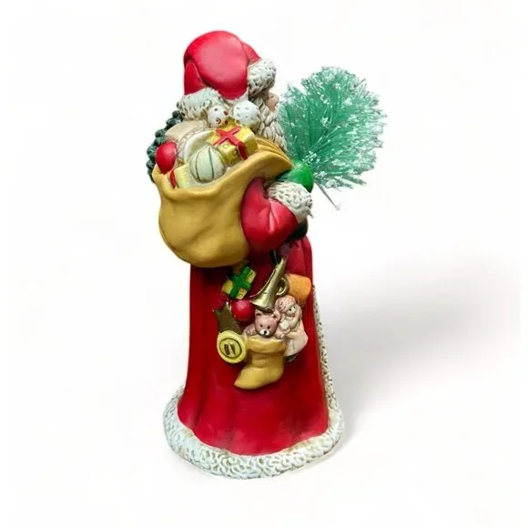 Vintage Santa Claus Figurine Holding Christmas Tree In Festive Red & White Coat - Picture 3 of 7